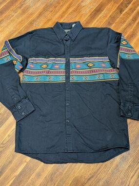 Vtg 90s Spindle River Western Button Up Cowboy Shirt Size XL Southwestern Aztec